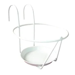 Porte pot soucoupe avec crochet en métal blanc Ø 16/18 cm