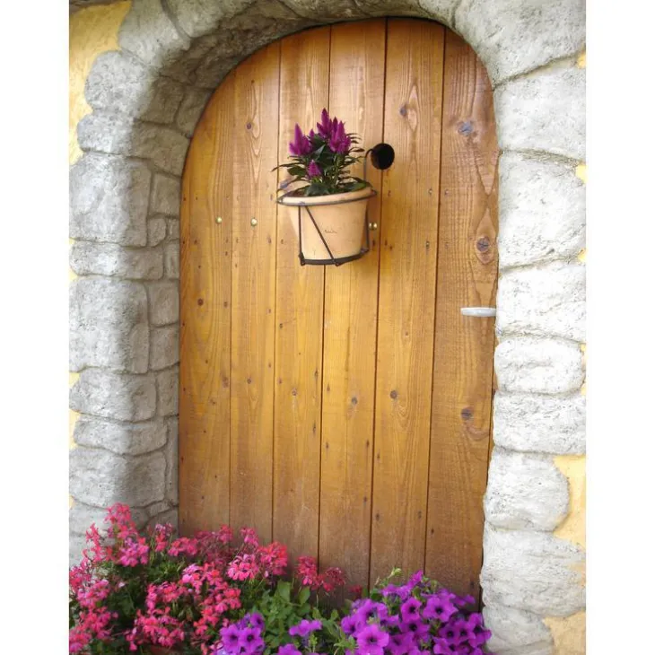 Porte pot soucoupe avec crochet gris Ø 16/18 cm