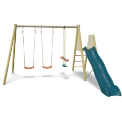 Portique 2 balançoires en bois et métal Trigano - 2,32 m