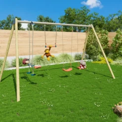 Portique 2 balançoires en bois et métal Trigano - 2,32 m