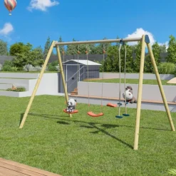 Portique 2 balançoires en bois et métal Trigano - 2,32 m