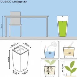 Pot à réserve d'eau Cubico Blanc L.30x30 x H.56 cm