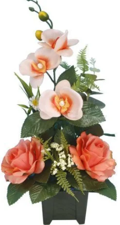 Pot avec gerbe de fleurs artificielles Orchidée et rose Riviera