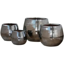 Pot Cancale coloris métal en terre cuite émaillée H 14 x Ø 14 cm