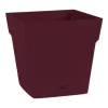 Pot carré en polypropylène rouge Bourgogne avec soucoupe clipsée Eda Toscane 3 L - 17,4 x 17,4 cm
