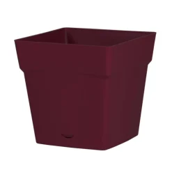 Pot carré en polypropylène rouge Bourgogne Eda Toscane 10,2 L - 24,8 x 24,8 cm
