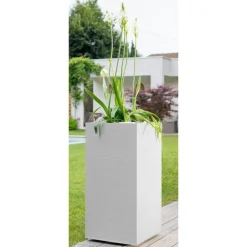 Pot carré haut blanc cérusé Eda Graphite - 39 x 39 x 80 cm