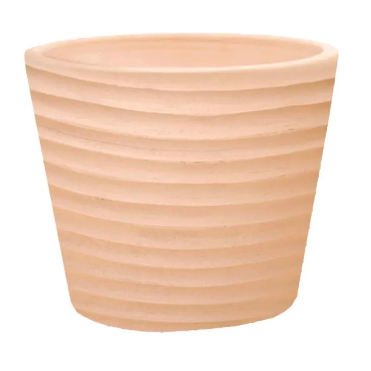 Pot conique en terre cuite coloris beige Poterie du Bousquet Strié - Ø 28 x H 23 cm