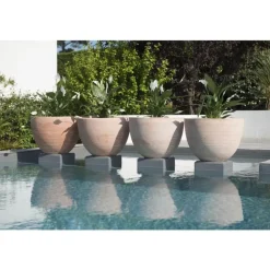 Pot Cuvier bas contemporain en terre claire H 26 x Ø 36 cm