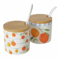 Pot de confiture à motifs de fruits coloris bleu, orange, blanc - Ø 9 x H 8,5 cm