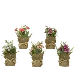 Pot de fleurs des champs artificielles coloris multicolore avec pot en jute - 7 x 7 x 17 cm