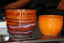 Pot en terre cuite émaillée orange Savane Les Poteries d'Albi Austral - Ø 16 x H 13 cm