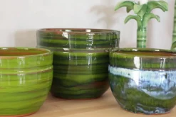 Pot en terre cuite émaillée vert Forêt Les Poteries d'Albi Austral - Ø20 x H16 cm