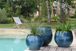 Pot en terre cuite émaillée coloris bleu Les Poteries d'Albi Bahia - Ø 35 x H 38 cm