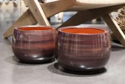 Pot en terre cuite émaillée marron Châtaigne Les Poteries d’Albi Le Liseré - Ø 25 x H 19 cm