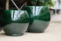 Pot en terre cuite émaillée coloris vert Les Poteries d'Albi Bahia - Ø 35 x H 38 cm