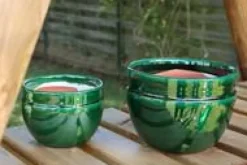 Pot en terre cuite émaillée coloris vert Les Poteries d'Albi Austral - Ø 16 x H 13 cm