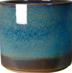 Pot en terre cuite émaillée coloris bleu Deroma Océan - Ø 25 x H 21 cm