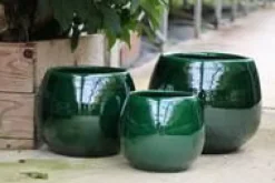 Pot en terre émaillée vert Jade Les Poteries d’Albi Cancale - Ø 21 x H 21 cm