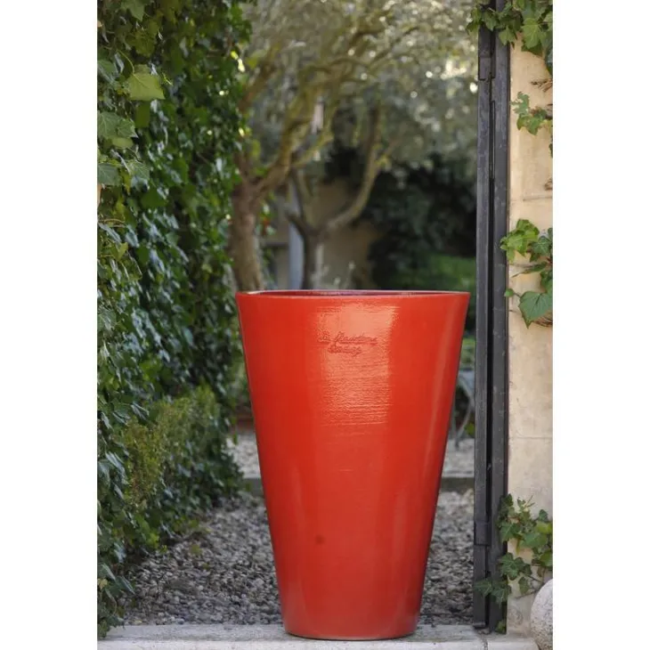 Pot Mazagran rouge tomate en terre cuite émaillée H 46 cm x Ø 38 cm