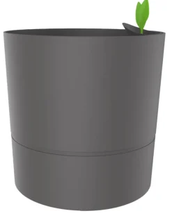 Pot rond à réserve d’eau en polypropylène anthracite Eda Aquaduo XL - Ø 39,5 x H 39,5 cm