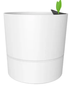 Pot rond à réserve d’eau en polypropylène blanc ivoire Eda Aquaduo XL - Ø 39,5 x H 39,5 cm