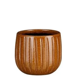 Pot rond Edelman Hollande cannelé ocre Pablo – Ø 24 x H 12 cm