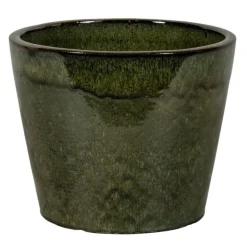 Pot rond en grès émaillé dripping vert Shanghai - Ø 21 x H 19 cm