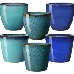 Pot vase en terre cuite émaillée bleu Deroma Azulejos - Ø 28 x H 24,8 cm