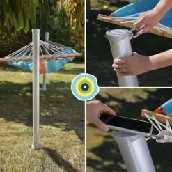 Poteau pour hamac amovible coloris gris en aluminium Gard&Rock - Ø 10 cm x 1,15 m