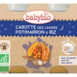 Pots de Carotte potimarron et riz bonne nuit Babybio 2 x 200 g