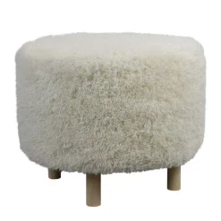 Pouf rond blanc cassé en tissu - Ø 58 x H 48 cm