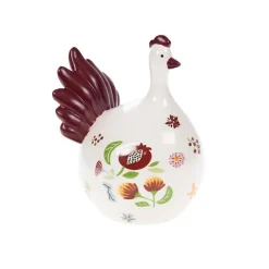 Poule en céramique blanche à motifs multicolores Bertille - Ø 15 x H 11 cm
