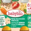 Pâtes bolognaises végétales carottes lentilles tomates Baby bio - 2 x 200 g