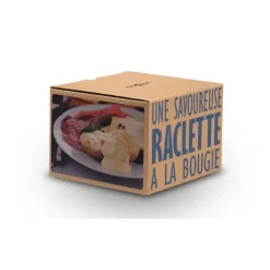 Raclette à la bougie pour 2 coloris bleu en métal et bois - 14,5 x 14,5 x 6 cm