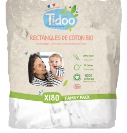 Rectangles de coton bio pour bébé Tidoo - Paquet de 180