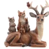 Renne en polyrésine brune avec petits animaux - 9,5 x 14 x 15 cm