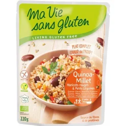 Repas de quinoa, millet et légumes bio en doypack de 220 g