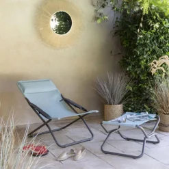 Repose jambes pliant en acier et toile Batyline gris Titane Lafuma Next - 66,5 x 51 x 35 cm