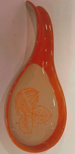Repose-cuillère orange en grès Hector