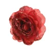 Rose à paillettes rouge Noël sur clip - 14x8.5 cm