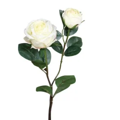 Rose artificielle blanche avec une fleur et un bouton – 57 cm