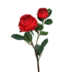 Rose artificielle rouge avec une fleur et un bouton – 57 cm