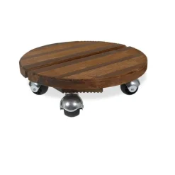 Roule plante en bois modèle petit rond marron Ø 30 cm