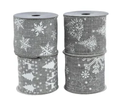 Ruban décoratif en polyester gris à motifs blancs - 270 x 6,3 cm