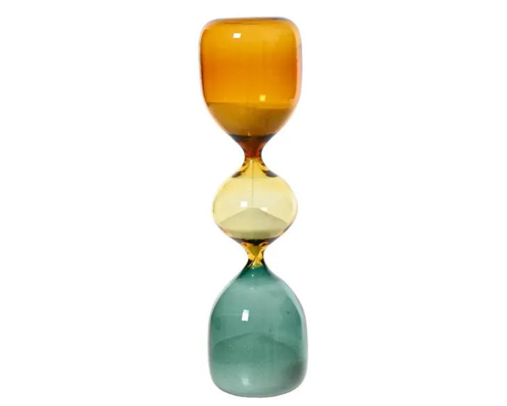 Sablier en verre coloris vert ocre ambre - Ø 6 x H 23,5 cm