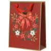 Sac cadeau en papier métallisé rouge décor couronne et nœud grand modèle - 12 x 30 x 42 cm