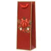 Sac cadeau pour bouteille en papier métallisé rouge décor couronne et nœud - 10 x 12 x 36 cm