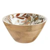 Saladier décor floral coloris marron en bois de manguier - 24 x 24 x 12 cm