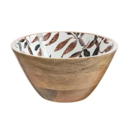 Saladier feuillage d'automne coloris blanc en bois de manguier - 24 x 24 x 12 cm